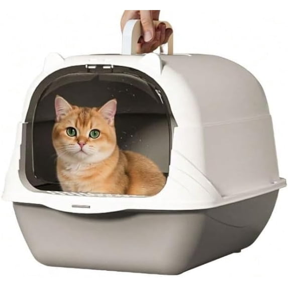 Portable Cat Litter Box with Handle, Large Space Design, Fully Enclosed Front Entry & Litter Filter Pedal, Covered Kitty Toilet for Odor Control