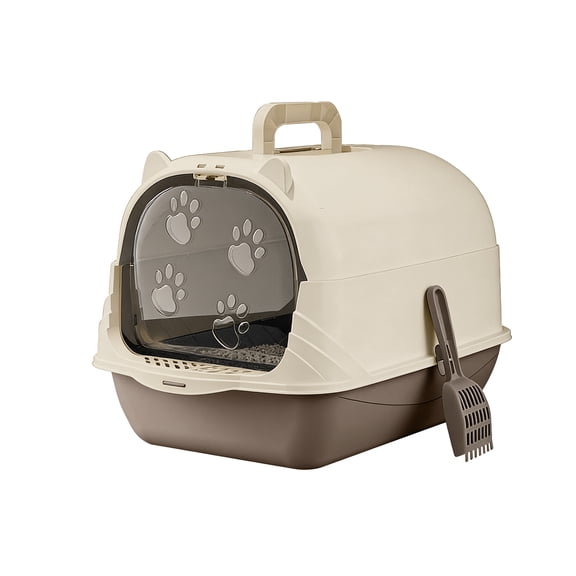 Portable Cat Litter Box with Handle, Large Space Design, Fully Enclosed Front Entry & Litter Filter Pedal, Covered Kitty Toilet for Odor Control