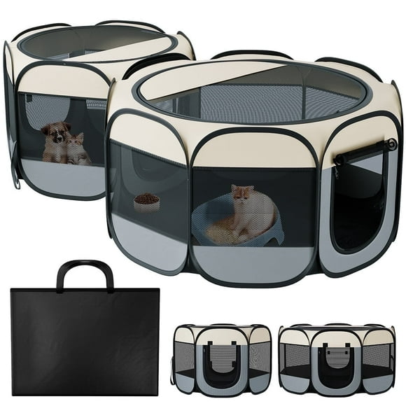 Dog Playpens Indoor Outdoor, DOMIPET 2 IN1 Pop-up Dog Pet Tent, Portable Mesh Pet Playpen, Foldable Dog Enclosure, Cat Cage Houses