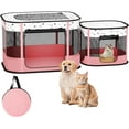 thumbnail image 1 of Portable Cat Playpen, 8-Rod Reinforced Kitten Dog Playpens, Foldable Play Pen for Indoor Cats Enclosed Pet Puppy Doggy Outdoor, Collapsible Tent Kennel Cage House(32"x24"x22")pink, 1 of 16