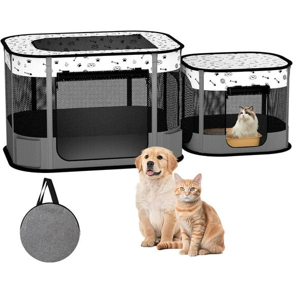 Portable Cat Playpen, 8-Rod Reinforced Kitten Dog Puppy Playpens, Foldable Play Pen for Indoor Cats Enclosed Pet Kitty Doggy Outdoor, Collapsible Tent Kennel Cage Corral