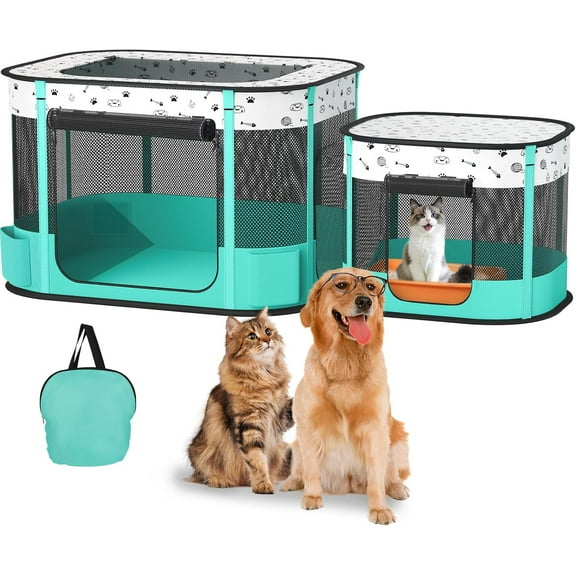 Portable Cat Playpen, Foldable Pet Dog Playpen, for Kitten Puppy Play Pen Indoor/Outdoor, Cats Enclosure Cages Tent with Carrying Case, 600D Oxford 8-Rods, 32"x24"x22"