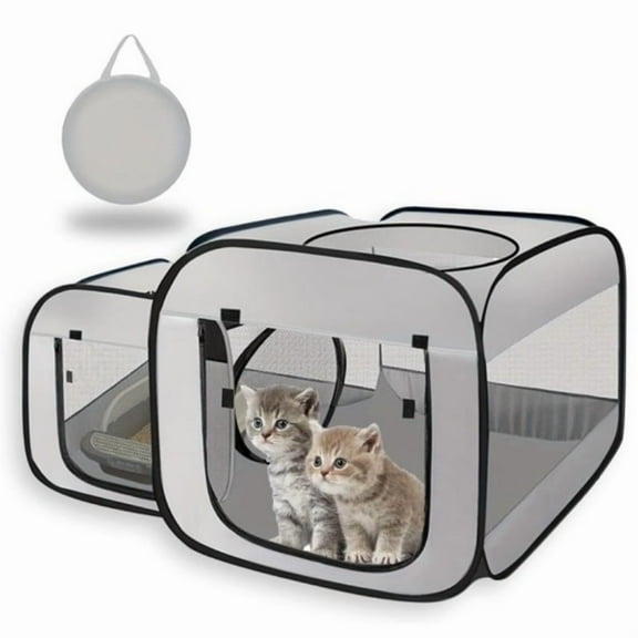 Portable Cat Playpen, Trapezoidal Design for Better Standing, Foldable Pet Tent for Indoor and Outdoor Use of Kitten and Puppy, Dog Play Enclosure, Cat Houses & Condos,grey