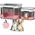 thumbnail image 1 of Portable Cat Playpen with litter box area, Foldable Pet Dog Playpen, for Kitten Puppy Play Pen Indoor/Outdoor, Cats Enclosure Cages Tent with Carrying Case, 600D Oxford 8-Rods, 32"x24"x22", Pink, 1 of 16