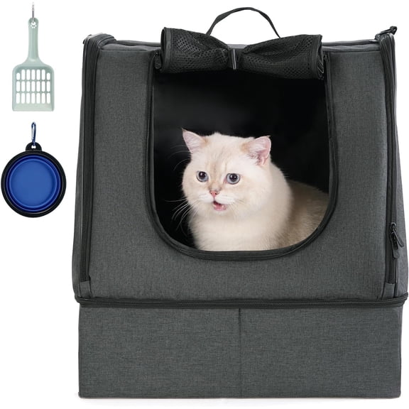 Portable Cat Travel Litter Box with Zipped Waterproof Bag,No Collapse with Hard Base Insert at Bottom, No Leakage, No Smell, Easy to Carry, Easy to Use in Hotels, Car Black