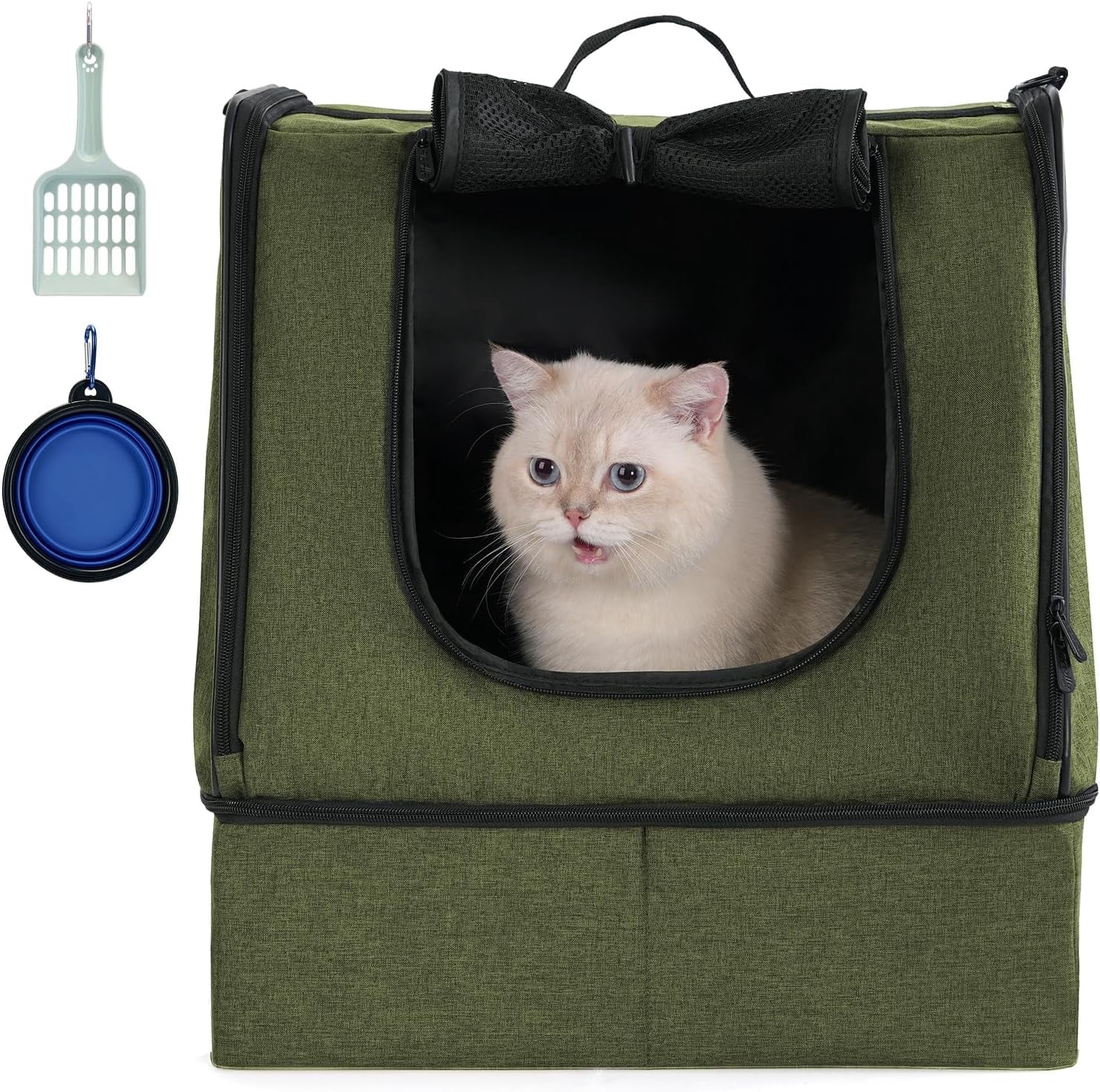 Portable Cat Travel Litter Box with Zipped Waterproof Bag,No Collapse with Hard Base Insert at Bottom, No Leakage, No Smell, Easy to Carry, Easy to Use in Hotels
