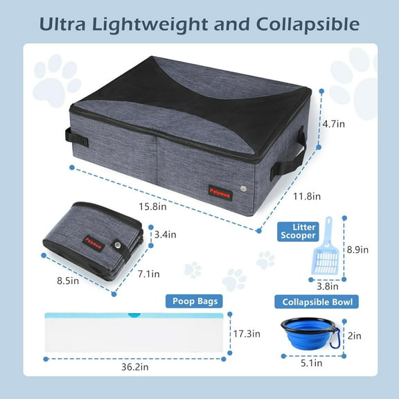 Portable Cat Travel Litter Box with Zipped Lid, Collapsible & Leakproof for Hotels, Camping, Car