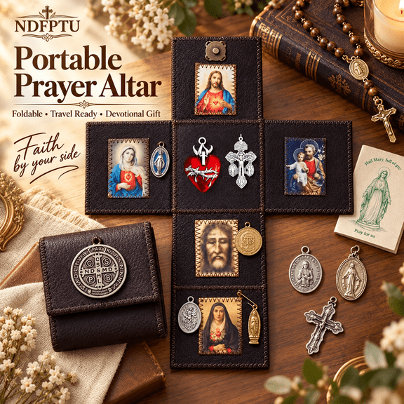 Portable Catholic Altar Handmade Catholic Pocket Shrine Travel Altar Kit Foldable Mini Prayer Altar for Daily Devotion Religious Gift Home Church Travel