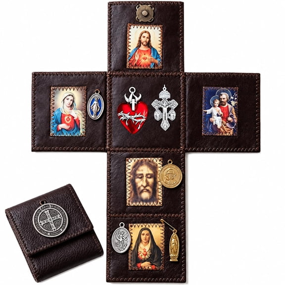 Portable Catholic Altar, Handmade Pocket Shrine for Daily Prayer, Mini Travel Prayer Altar with Sacred Storage, Compact Religious Devotional Gift for Home Church Travel