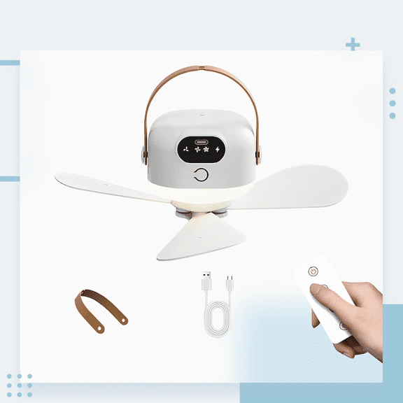 Portable Ceiling Fan with Lights Remote,USB Rechargeable Camping Fan,Wireless Tent Fan with 3 Speeds,Timer,Battery-Powered Ceiling Fan for RV,Truck,Rooftop Tent,Travel,Camping