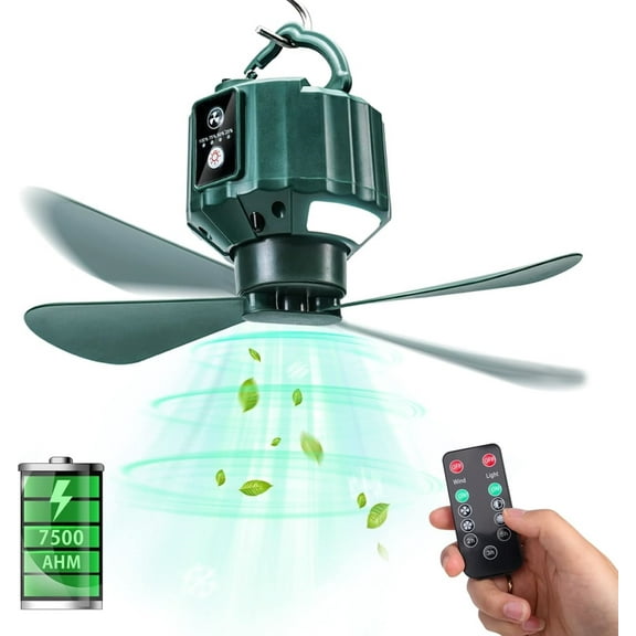 Portable Ceiling Fans with Remote Control, Power Bank, USB Battery Operated Camping Fan with Hanging Hook for Canopy Tents, Emergency Survival