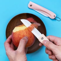 Portable Ceramic Folding Fruit Knife - Mini Pocket Kitchen Knife with Chain, 3 Colors Available, Suitable for Travel, Camping & Home Use, Sharp & Safe, Rust-Resistant,Pink,7.68*0.98in