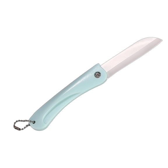 Portable Ceramic Folding Fruit Knife - Mini Pocket Kitchen Knife with Chain for Travel, Camping, and Home Use - Lightweight, Rust - Free, Safe Folding Design,Light Blue