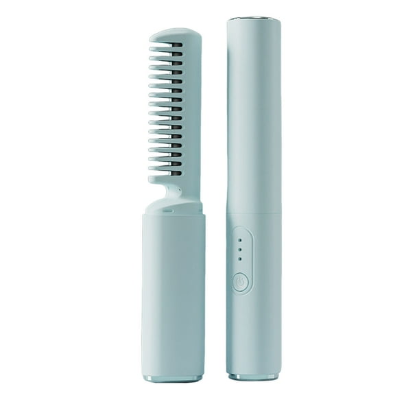 Portable Ceramic Hair Styling Comb with 3 Heat Settings Wireless USB Rechargeable Mini Straightener Curler for Frizz Control Shine Enhancement