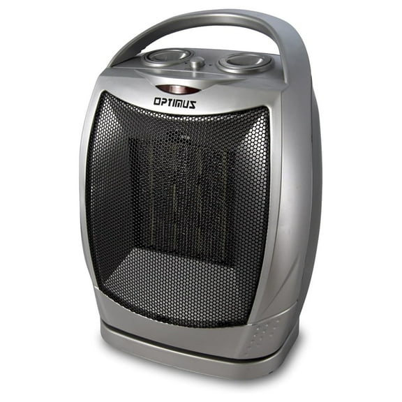 Portable Ceramic Heater, 1500W Oscillating Space Heater with Thermostat, Silver - Modern Mesh Grill, 2 Heat Settings, Tip-Over Safety, 12"H x 10"W x 8"D