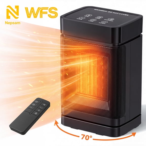 Nepsam 10“ Ceramic Space Heater, 1500W Electric Heater with 3 Heat Modes, Tip‑Over & Overheat Safety Protection for Bedroom Living Room Office