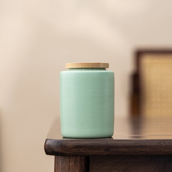 Portable Ceramic Tea Jar with Bamboo Lid - Travel-Friendly Container for Loose Leaf Tea and Tea Bags
