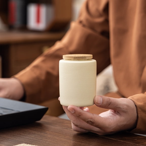 Portable Ceramic Tea Jar with Bamboo Lid - Travel-Friendly Container for Loose Leaf Tea and Tea Bags
