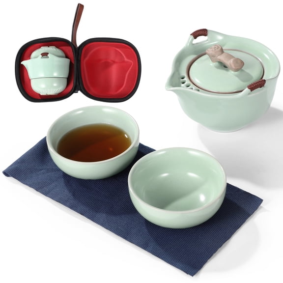 Portable Ceramic Tea Set, 1 Pot 2 Cup Chinese Kung Fu Teapot Gongfu Porcelain Cups with Travel Case, Outdoor Camping, Office, Picnic, Hotel Use
