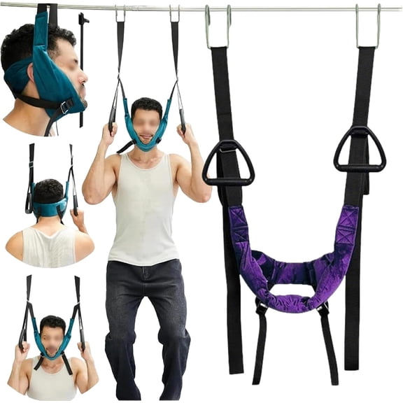Portable Cervical Traction Stretcher, Adjustable Neck Stretcher for,Home Cervical Decompression Device, Inflatable Neck Support Pillow for Relaxation ，Purple