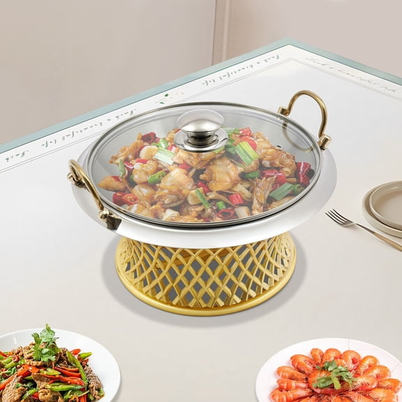 Gold Aluminum Alloy Buffet Food Warmer Frame with Glass Pan 24cm Inner Diameter Chafing Dish for Party