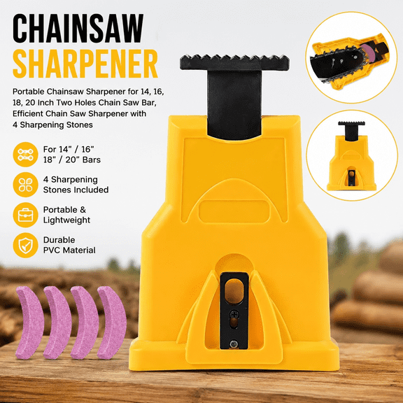 Portable Chainsaw Sharpener for 14, 16, 18, 20 Inch Two Holes Chain Saw Bar, Efficient Chain Saw Sharpener with 4 Sharpening Stones