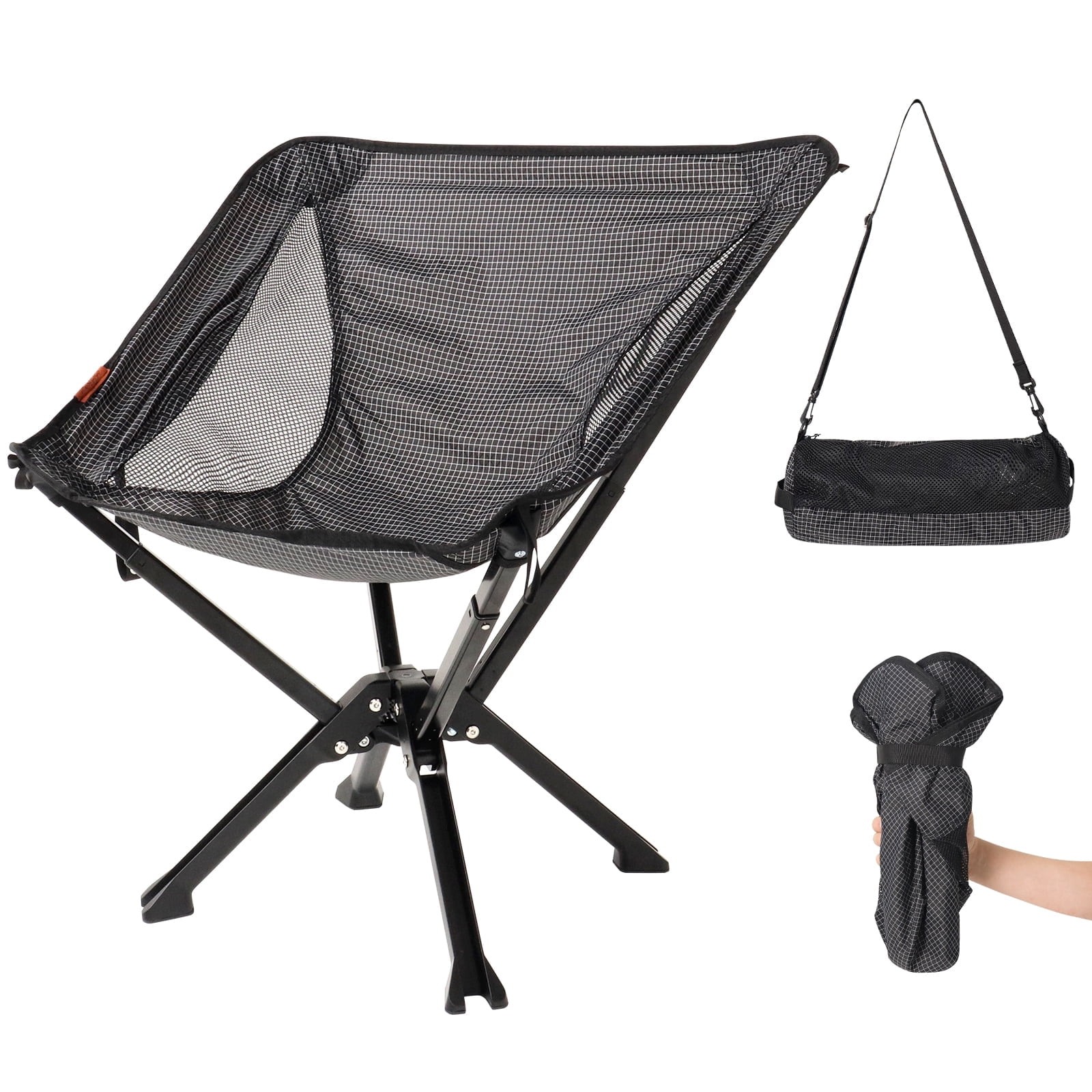 Black Mesh Ultra-Light Foldable Camping Chair with Carry Bag