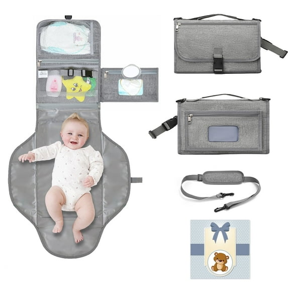 LANNEY Changing Pad, Travel Portable Changing Mat with Shoulder Strap, Shower Gifts for Baby
