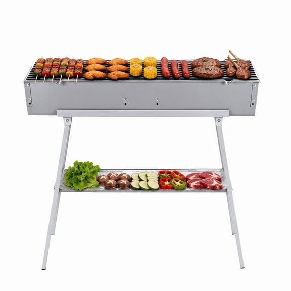 Portable Charcoal BBQ Grill, 30.9 Inch Zinc-Iron Alloy with Dual Adjustable Vents, Foldable Stand for Camping Beach Picnic