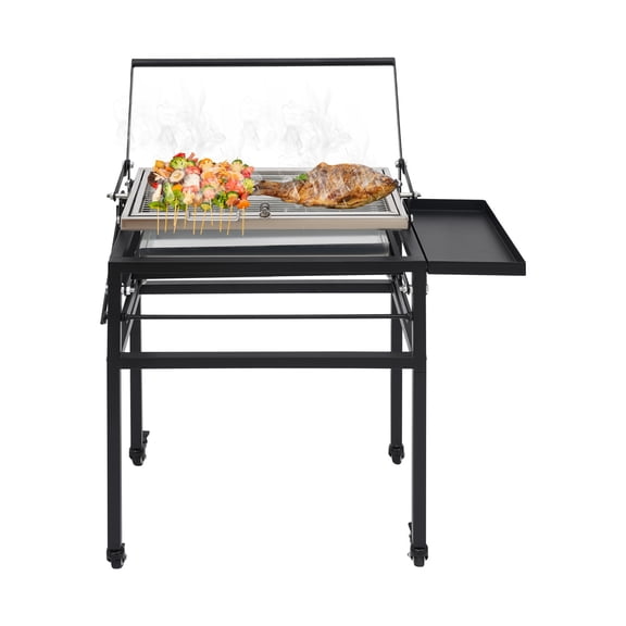 Portable Charcoal BBQ Grill, Charcoal Flip Grill with 360 Rotating Basket for Outdoor BBQ