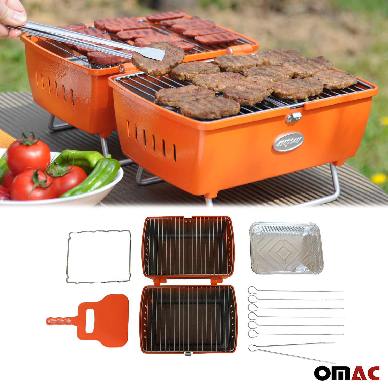 Portable Charcoal BBQ Grill Outdoor Camping Kitchen Appliances Orange