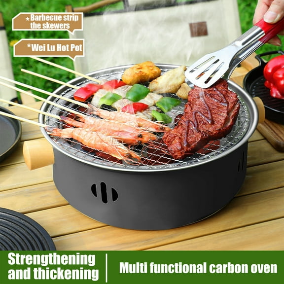 Portable Charcoal Barbecue Grill Set, 1 Pc Mini Multifunctional Round Tabletop BBQ Grill for Indoor Outdoor Cooking Home Party Picnic Camping (Black)
