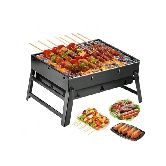 Portable Charcoal Grill, 17 Inch Folding Barbecue Grill for Outdoor Cooking, Compact Tabletop Mini Smoker, Small BBQ Grill for Tailgating, Camping, Picnic, Backyard, and Beach