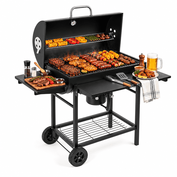 laraVist Portable Charcoal Grill, 590 SQ IN Cooking Area with Foldable Side Tables & Removable Ash Pan