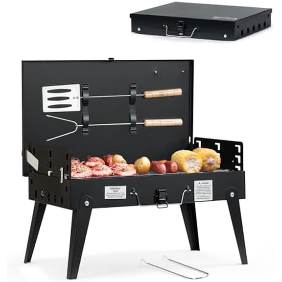 Portable Charcoal Grill, Foldable BBQ Grill Kit Easy to Carry, Mini Tabletop Grill for Outdoor Camping, Patio and Picnic, 17.1*10.8*2.5$$Garden & Patio