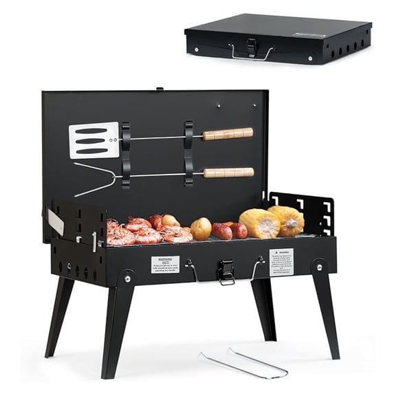 Portable Charcoal Grill, Foldable BBQ Grill Kit Easy to Carry, Mini Grill for Outdoor Camping, Patio and Picnic, 17.1*10.8*2.5