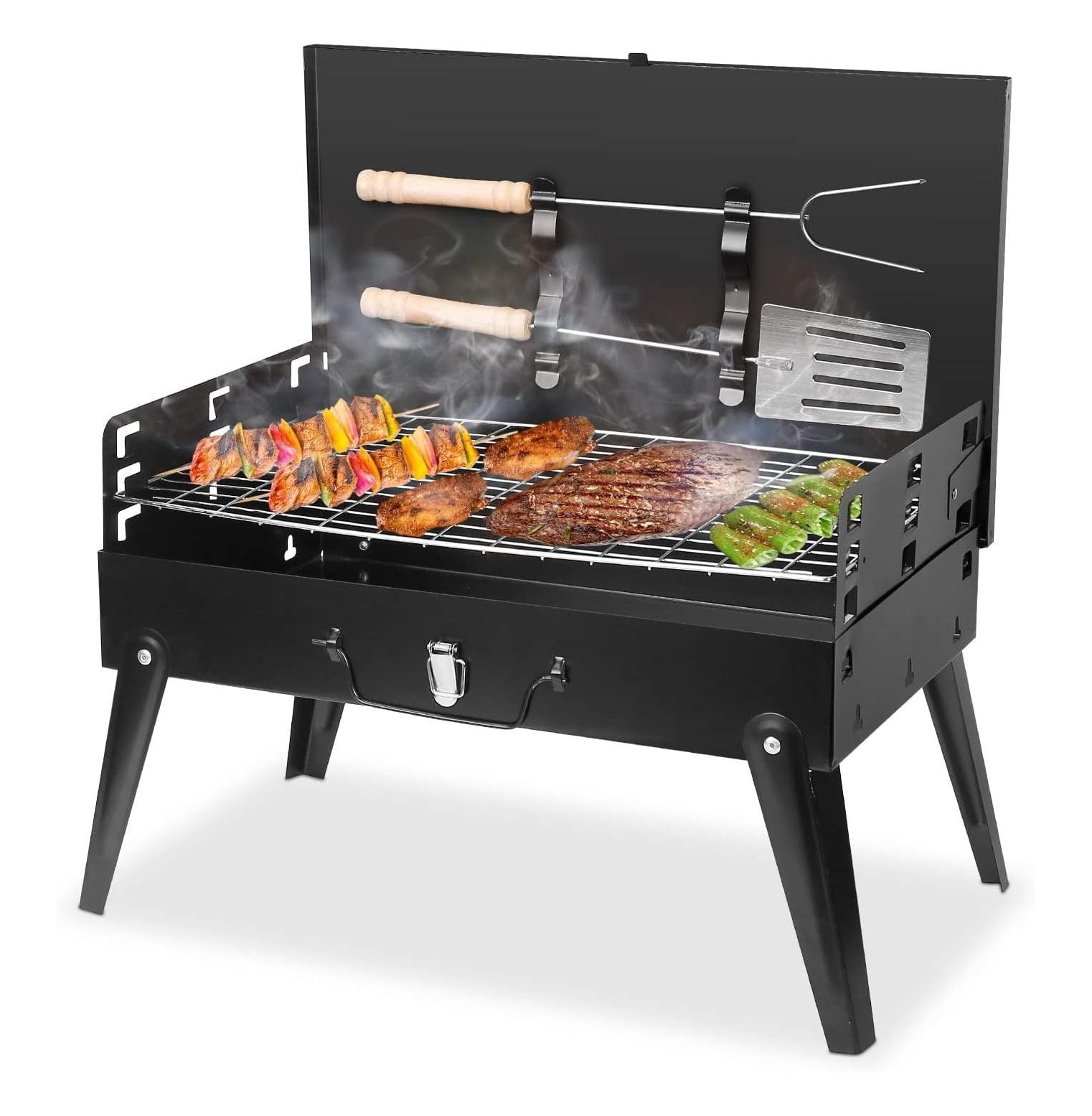 Portable Charcoal Grill, Foldable BBQ Suitcase Grill Shelf For Outdoor