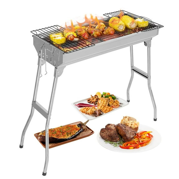 Portable Charcoal Grill, Foldable Barbecue Grill, 28x 13 x 27" Stainless Steel BBQ Grill and Smoker for Outdoor Cooking Camping Hiking Party Picnic Garden Beach