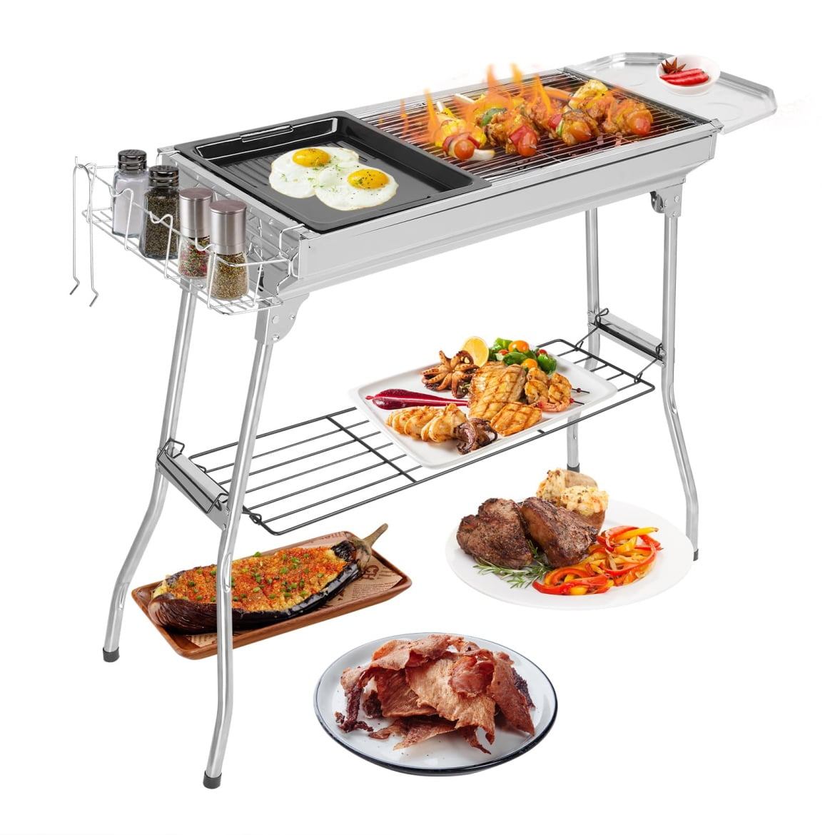 Portable Charcoal Grill, Foldable Barbecue Grill, 39 x 12x 28" Stainless Steel BBQ Grill for Outdoor Cooking Camping Hiking Picnic Garden Beach Party (Large)