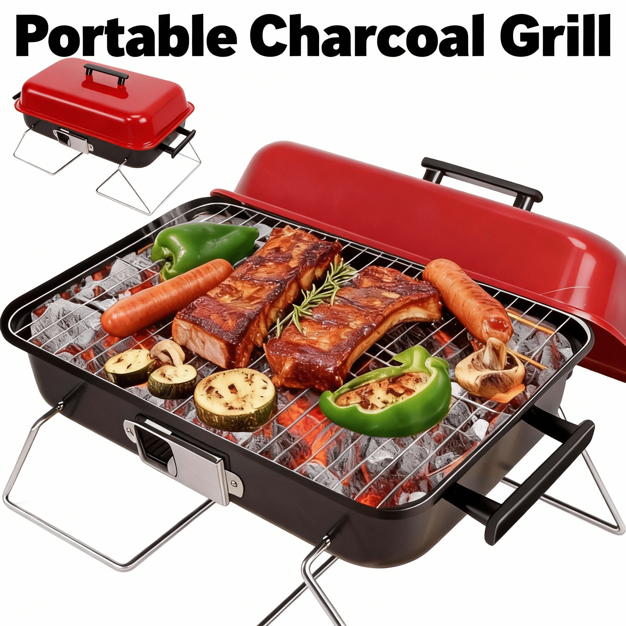 ENYOPRO Portable Charcoal BBQ Grill,Foldable Outdoor Charcoal Grill with Adjustable Vents, Side Handles & Travel-Friendly Compact Design for Camping, Picnics, Beach, Patio & Backyard