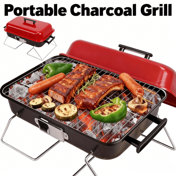 ENYOPRO Portable Charcoal BBQ Grill,Foldable Outdoor Charcoal Grill with Adjustable Vents, Side Handles & Travel-Friendly Compact Design for Camping, Picnics, Beach, Patio & Backyard
