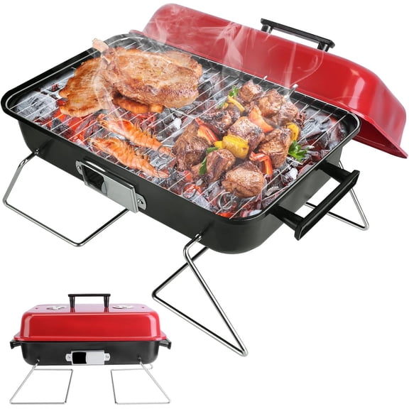 Portable Charcoal Grill, Foldable Mini Smoker with Lid for Camping Outdoor