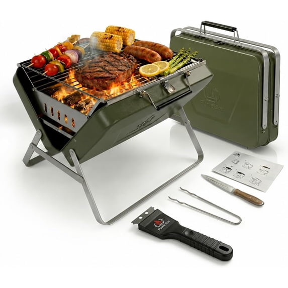 Portable Charcoal Grill – Folding BBQ with Large Grilling Grate, Serves 4–5, Full-Grate Cooking Coverage, 304 Stainless Steel, 3-Second Setup, Style Ranger Plus Bestseling
