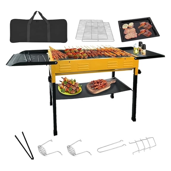 Portable Charcoal Grill, Folding Camping Grills for Hibachi Skewers Stainless Steel, Portable BBQ Grill for Outdoor Cooking Backyard Camping Picnics Beach