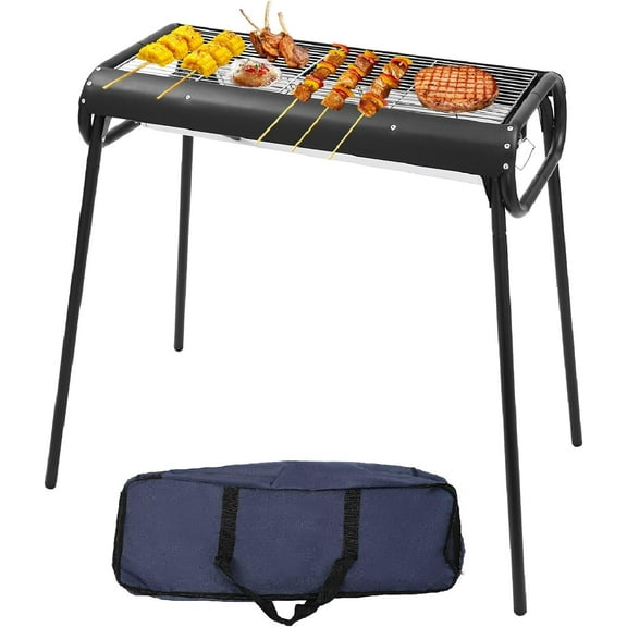 Portable Charcoal Grill Free Standing Kabob Barbecue Grill with Carry Bag Stainless Steel Outdoor BBQ Grill for Camping Garden Backyard Party Picnics, 28.74 * 14.57 * 32.28"