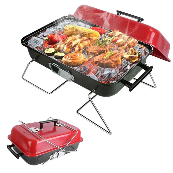 Portable Charcoal Grill with Lid, iMounTEK Folding Barbecue Grill for Outdoor Camping Cooking Small Table Top BBQ Grill for Outdoor Cooking Camping Beach Traveling Picnic Backyard