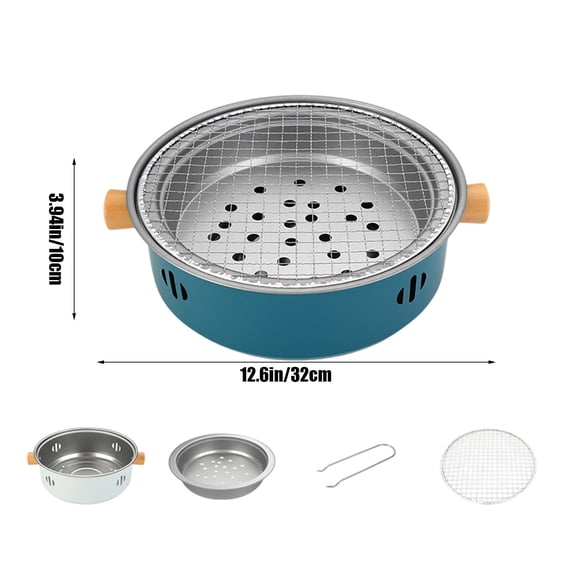 Portable Charcoal Grill for Outdoor Barbecue Camping Grill with Iron Construction Small BBQ Grill for Backyard Camping Park Beach Round Grill Net for Cooking Steak Fish Hot Dogs Easy Clean Blue
