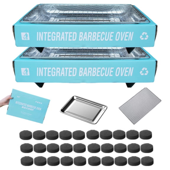 Portable Charcoal Grill, Ready in 5 Mins Disposable BBQ, 3-Hour Burn No Cleanup for Camping, Tailgating, Outdoor Cooking(2Set)