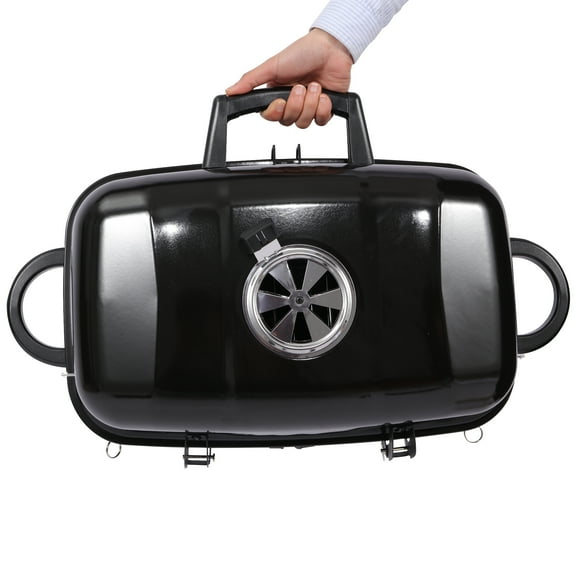 Portable Charcoal Grill Small BBQ Grill with Smoker Double-Side Use Outdoor for Camping, Tabletop Compact Barbecue Grill Black