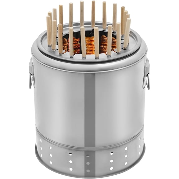 Portable Charcoal Grills, 2 in 1 Vertical Smoker, 360° Smokeless Stainless Steel BBQ Grill Barrel for Outdoor Barbecue, Camping, And Backyard Cooking (Medium-20 Skewers)
